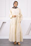 Cream Waist Belted Embossed Ruffle Dress