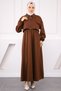Brown Jacket Combination Waist Elastic Dress - 2