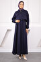 Navy Blue Jacket Combination Waist Elastic Dress - 2