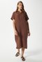 Women's Eva 100% Cotton Muslin Polo Collar Slit Brown Midi Dress - 4
