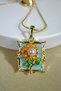 Vintage Series, Blue Steel Necklace with Orange Flower and Pearl Detail - 2