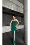 Scuba Crepe Fabric Dress with Gathered Chest and Stone Strap Emerald 583253 - 2