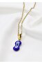 Minimal Navy Blue Ellipse Glass Evil Eye Beaded Necklace, Gift Necklace (60 cm)
