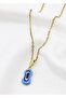 Minimal Blue Ellipse Glass Evil Eye Beaded Necklace, Gift Necklace (60 cm)