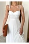 White Thin Strap Tie Detail Long Dress - 3