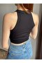 HALTER YAKA SİYAH ASKILI CROP - 2