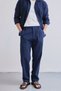 Dulan Navy Blue Men's Baggy Fit Trousers Linen Look 100% Cotton Elastic Waist
