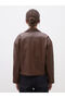 Brown Shirt Collar Women's Leather Look Jacket - 5
