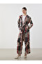 Lcw Modest Black Shawl Collar Patterned Oversize Women's Kimono - 2