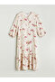 Beige V-Neck Floral A-Line Dress - 5