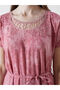 Lcw Grace Pink Crew Neck Embroidered Pleated Dress - 3