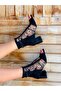 Smile Black Suede Leopard Netting Detail 5 cm Heel Summer Boots Sandals - 4