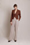 Beige Pleated Palazzo Linen Trousers