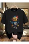qubo Unisex Oversized Printed Cotton Crew Neck Short Sleeve BLACK T-shirt