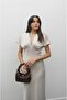 Stone Color V-Neck Satin Dress - 2