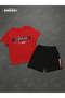 Original Streetwear Printed Cotton Fabric Men's Red T-Shirt-Black Shorts Set - 3