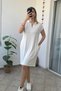 Polo Neck Sleeveless Pocket Beige Knee Length Modal Dress