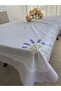 Lavender Embroidered 140X240 cm Natural Tablecloth with Lilac Border