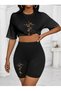 Design Printed Women's Short Tights Oversize Casual Boyfriend T-shirt Set