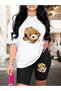 Women's Window Cute Bear Printed T-Shirt, Scuba Diver Short Leggings Set (Leggings T-Shirt Set)