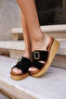 Raffica Women's Black Real Leather Suet Slippers - 8