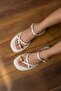 Enza Women's Flip Flop Wrinkled Leather Sandals Beige - 5