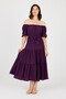 Midi Length Dress with Elastic Shoulders and Waist - 4