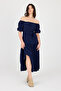 Midi Length Dress with Elastic Shoulders and Waist - 4