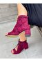 Smile Burgundy Cowhide Suede Lace-Up 5 cm Heeled Summer Boots - 3