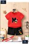 Children's "MICKEY M SITTING NEXT TO HIM" Special Printed Crew Neck T-Shirt - Shorts Set