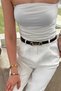 Women's Long Thin Double Gold Buckle Faux Leather Belt