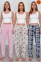 3-Piece Women's Plus Size Single Jersey Breathable Fabric Printed Pocketless Comfortable Home Wear Pajama Bottoms