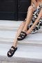 Cosa Women's Black Real Leather Suet Stone Detail Slippers - 3