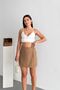Women's Brown Slim Side Linen Look 100% Polyester Shorts Skirt Mi̇a-4555 - 4