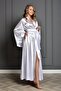 Long Satin Pleated Bat Sleeve Luxury Plain Satin Simple Stylish Dressing Gown - 3