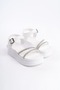 Zlohe Thick Buckle Stoned Striped Orthopedic Sole Women's Sandals Bt White - 4