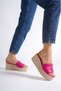 Reina Wedge Heeled Orthopedic Sole Straw Look Women's Slippers Ckt - Fuchsia