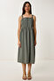 Poplin Dress with Strap Rib Detail Khaki Lrc0003 - 4
