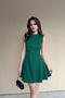 Crew Neck Belt Accessory Emerald Green Dress