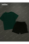 Durable Printed Cotton Fabric Men's Forest Green T-Shirt-Siayh Shorts Set - 3