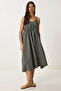 Summer Woven Dress with Strap Khaki Lrc0002 - 4