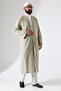 Men's Prayer Dress Buhara Collar Pocket Prayer Robe Beige- (Brt)