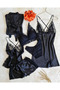 Black Soft Satin 6-Piece Dowry Set with Morning Dress 6502