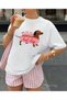 Crew Neck Short Sleeve 100% Cotton Hot Dog Printed Oversize T-Shirt - 4