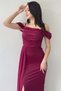 Women's Strap Off Shoulder Slit Detail Evening Dress Dark Lilac, Navy Blue, Black, Burgundy - 3