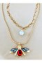 Pearl and Red Stone Bee Necklace 55 cm and 40 cm - 4
