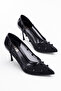 Women's Stiletto Tulle Bead Patterned Heeled Shoes - 3