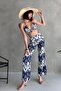 Yumeko Wrinkled Fabric High Waist Pants Tie-Up Crop Two-Piece Set - 5