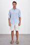 Italian Collar Striped Comfort Fit 100% Linen Men's Shirt - 5