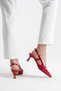 Women's Red Leather 5 cm Open Back Stiletto Special Design Heel Imported Buckle Stylish Comfortable New Season - 7